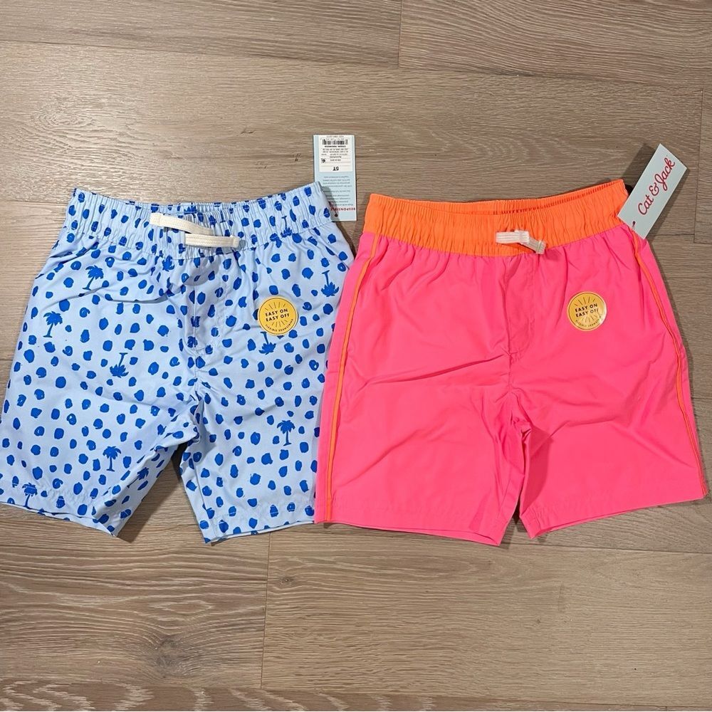 Cat & Jack Swim Trunks Toddler Boy Shorts Blue Pink Set 5T